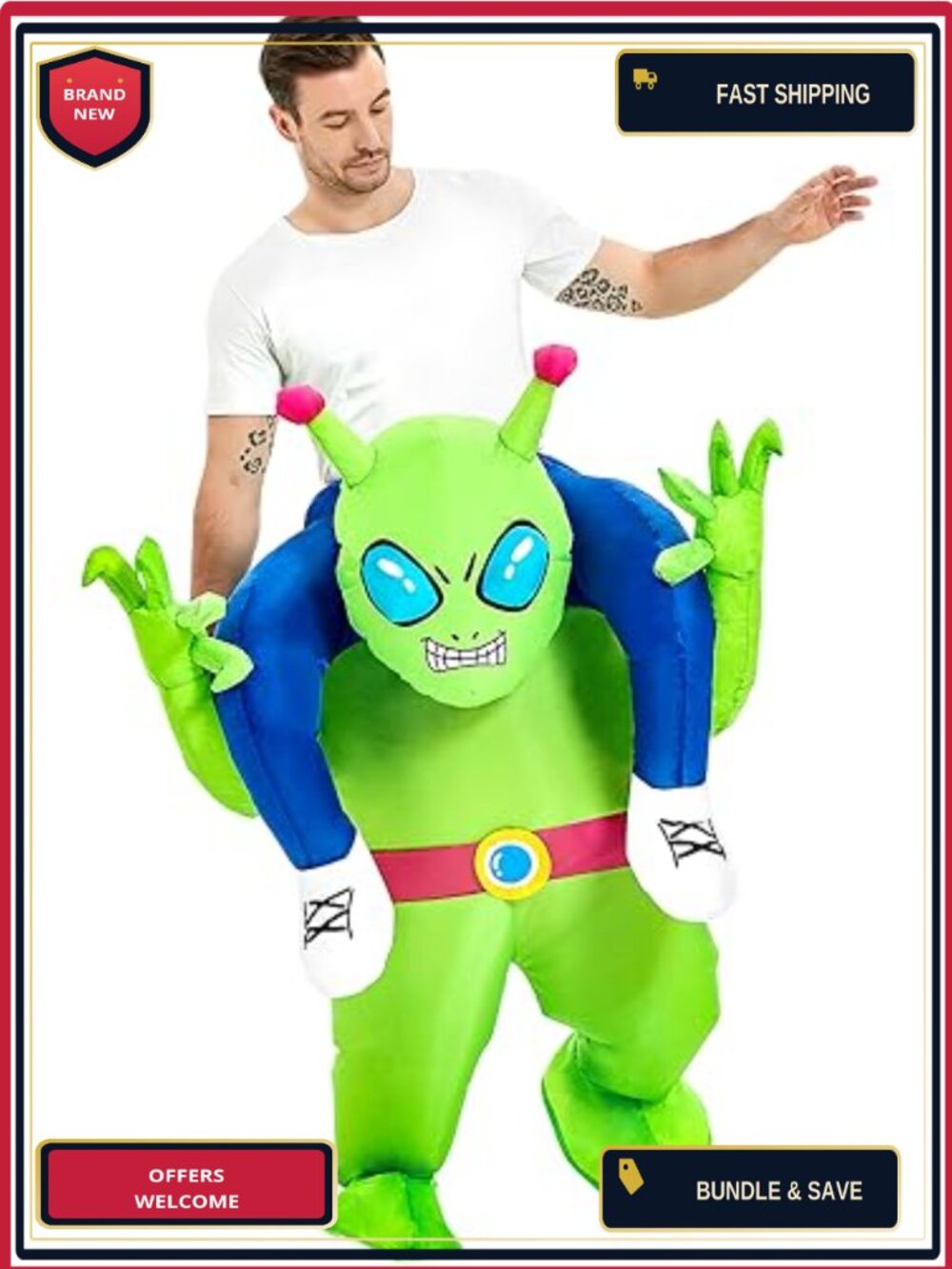 Inflatable Alien Costume Adult Blow Up Suit Ride On Halloween Cosplay Party